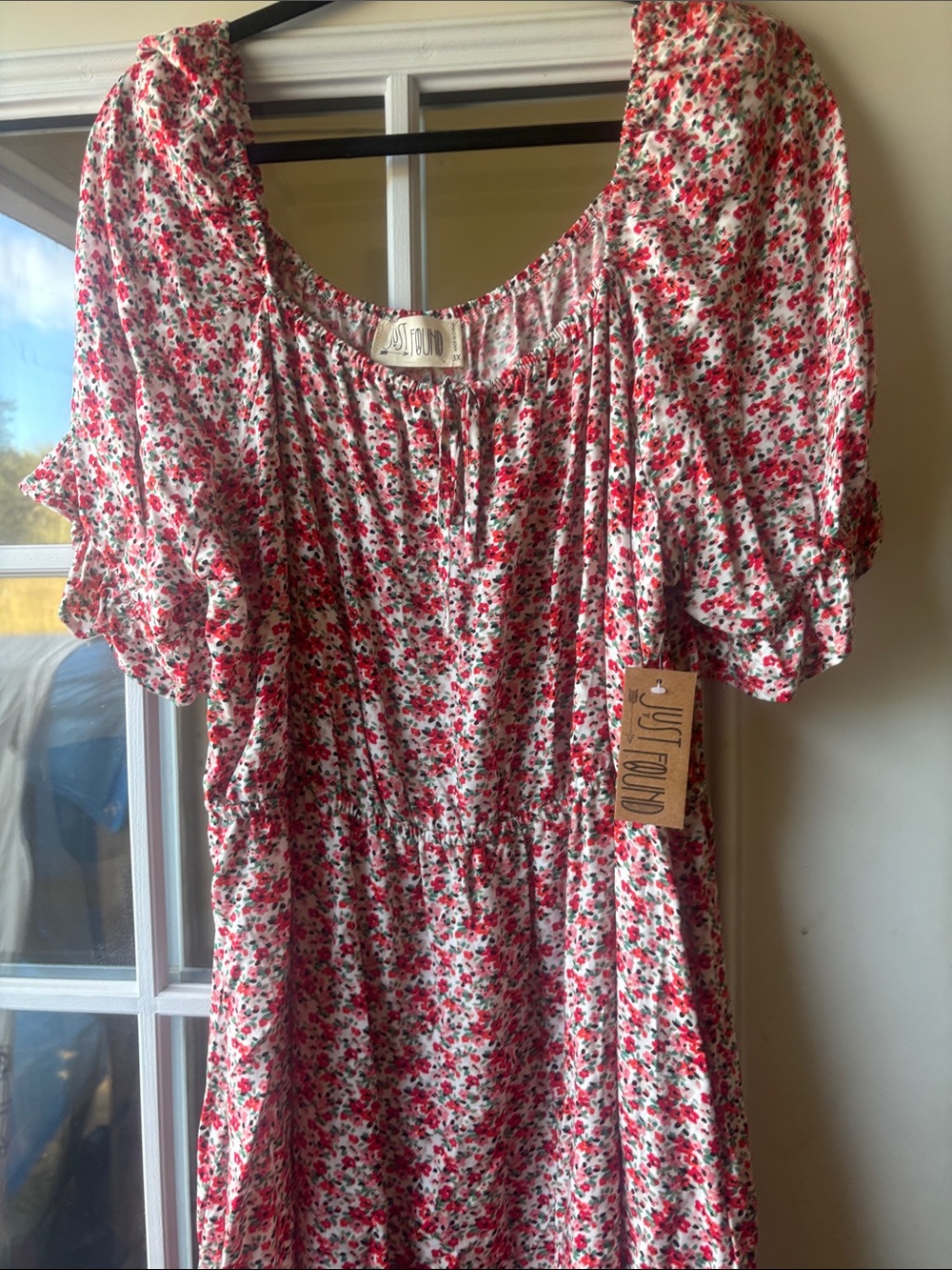 Red Floral Puff Sleeve Dress - Picture 4 of 4